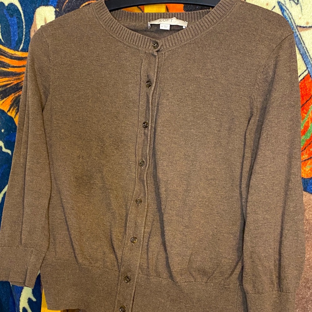 Ann Taylor LOFT Button Up Pale Brown Sweater, Size M